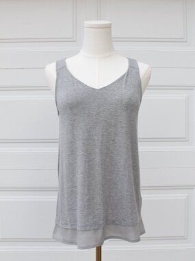 Merona Gray V-Neck Tank Top Chiffon Trim Sleeveless Dressy Top S